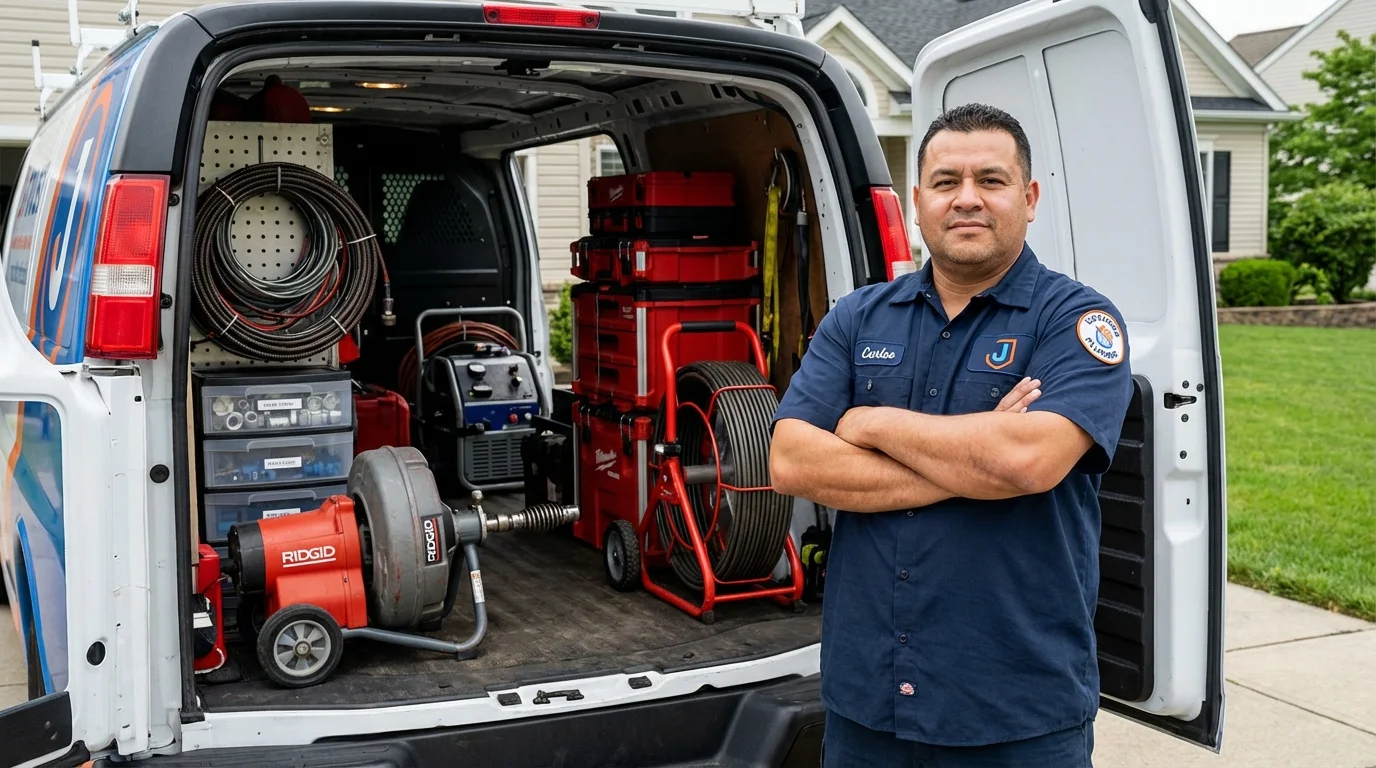 Professional drain cleaning equipment and Johns Plumbing LLC plumber in Inglis