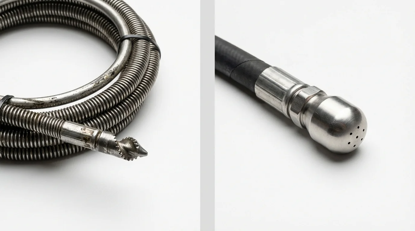 Drain snake cable and hydro jetting nozzle used for drain cleaning in Inglis, FL