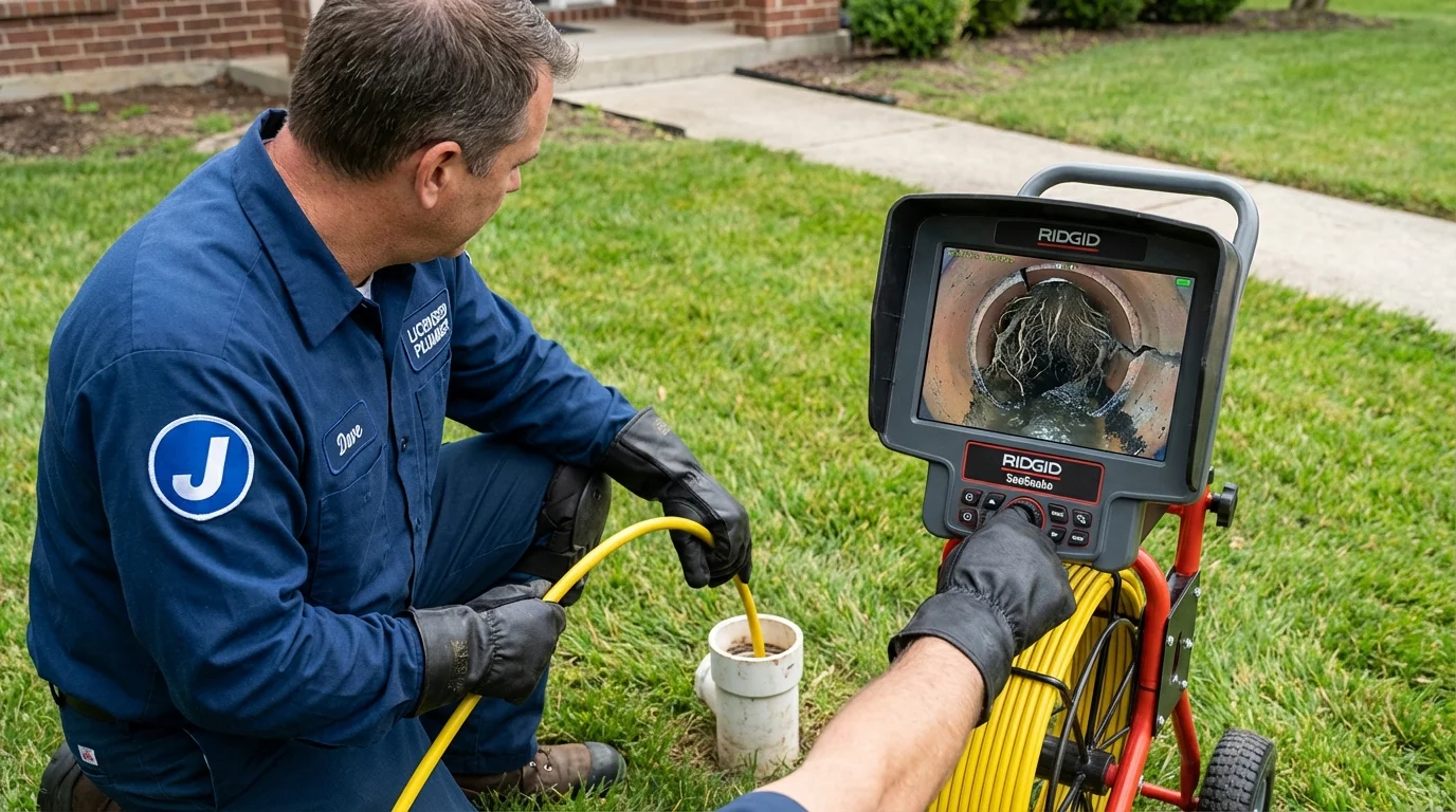 Sewer camera inspection being performed by Johns Plumbing LLC in Inglis