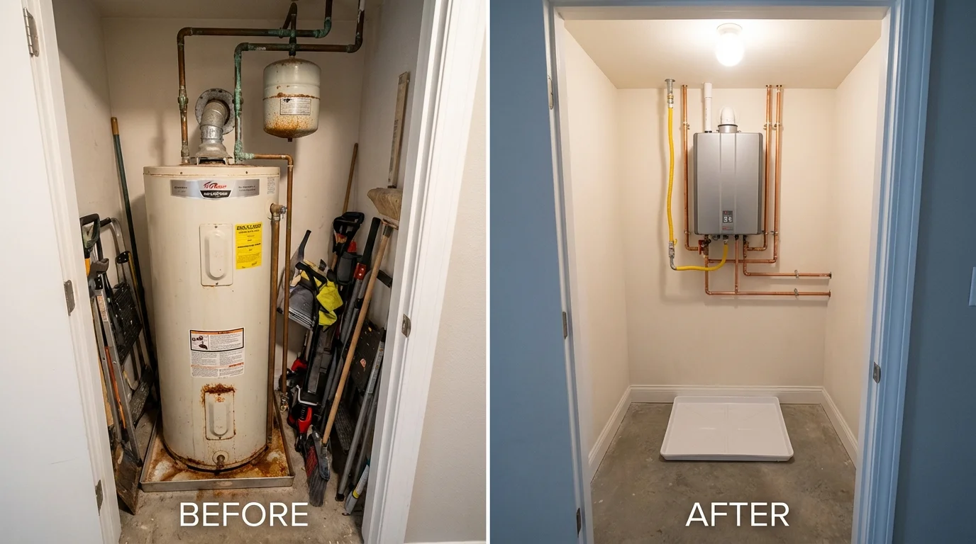 Tank water heater versus wall-mounted tankless unit comparison for Inglis, FL homeowners