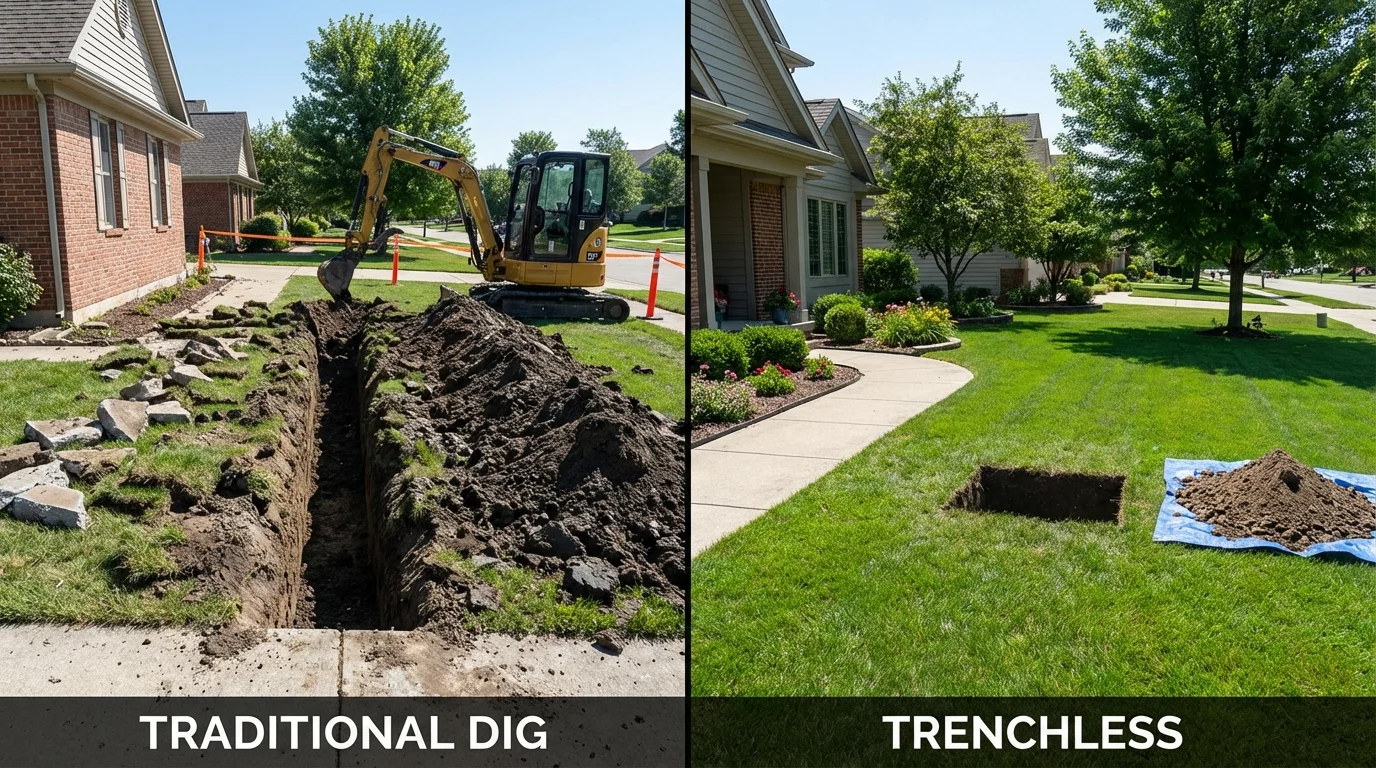 Trenchless sewer repair with minimal yard damage versus traditional excavation in Inglis, FL